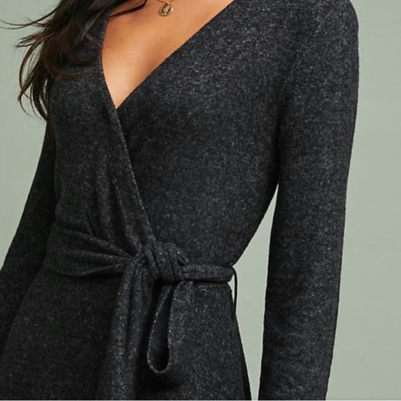 Anthropologie Saturday Sunday charcoal gray super soft wrap tie belt dress small - Picture 3 of 5